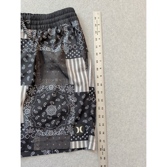 Hurley Mens Board Shorts Swim Trunk MED Black Patchwork Paisley Drawstring Lined - Picture 4 of 7